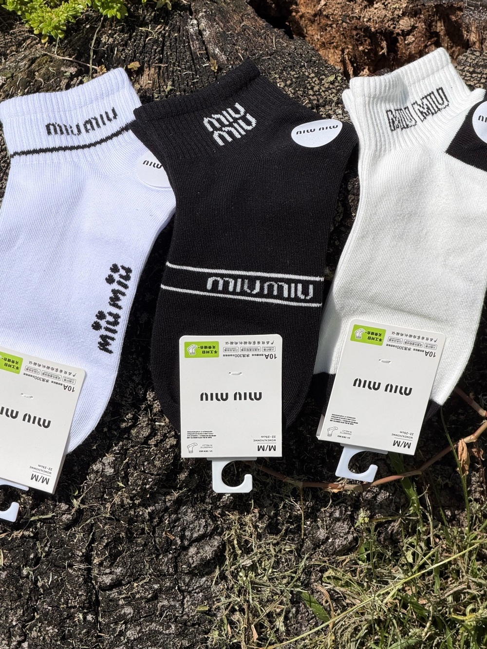 Miu Miu Black & White Ankle Socks Trio with Logo Trim - Picture 6 of 11